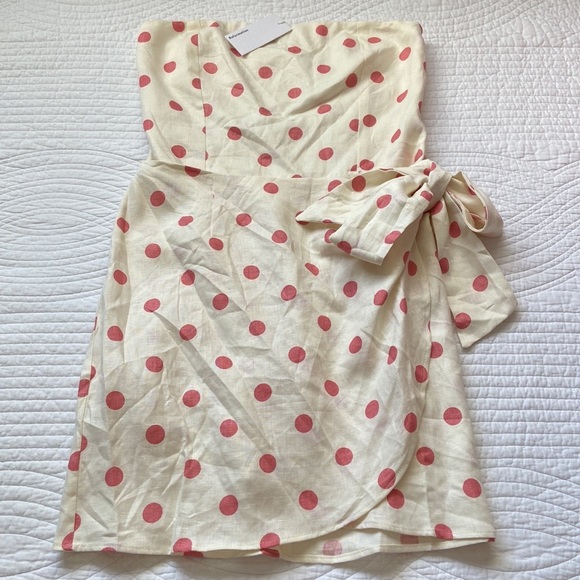 Reformation Turnip Andie Mini Dress Linen Cream Polka Dot Blush Pink 12 NWT - Picture 4 of 17